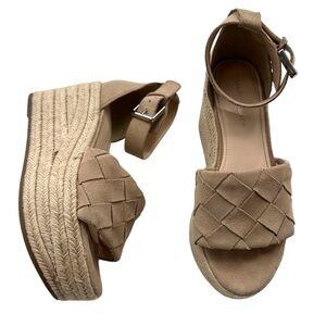 Marc Fisher LTD Platform Open Toe Espadrille Wedge Leather Sandals Size 7.5